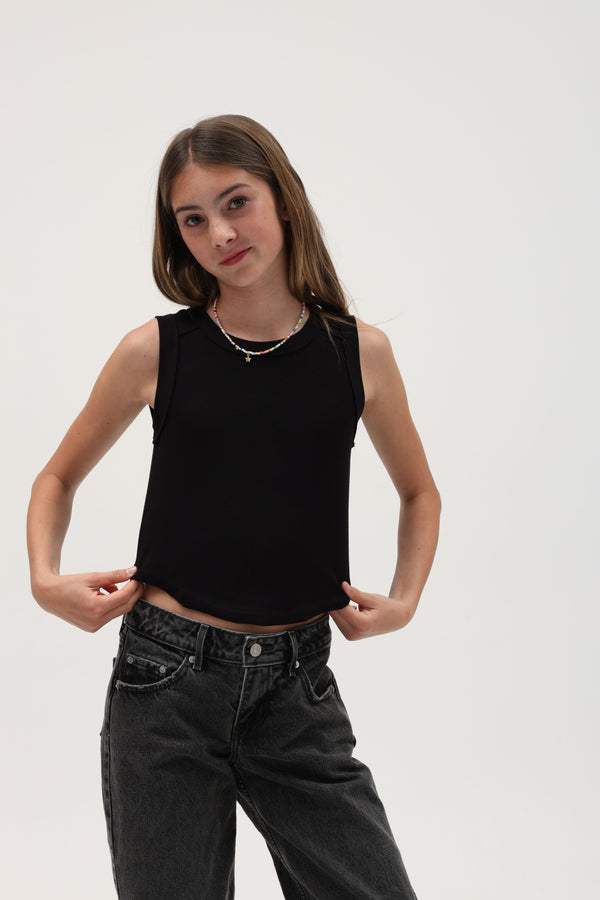 RAYON RIB EXPOSED SEAM TANK TOP
