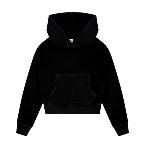 COTTON FLEECE CROPPED KANGAROO POCKET HOODIE