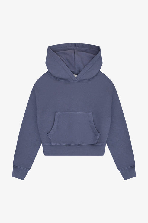 COTTON FLEECE CROPPED KANGAROO POCKET HOODIE