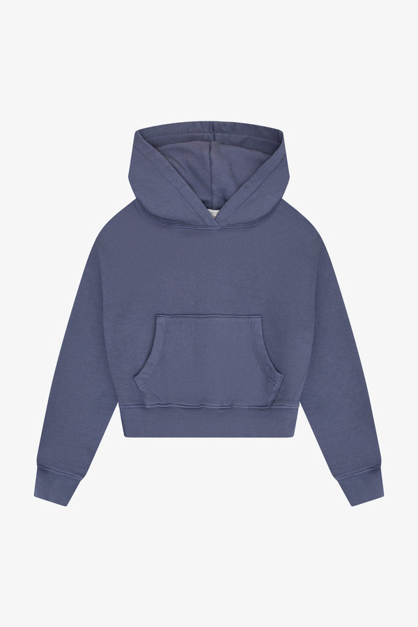 COTTON FLEECE CROPPED KANGAROO POCKET HOODIE