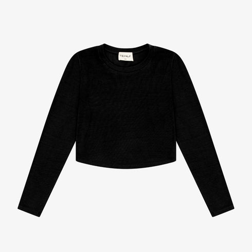 Rayon Rib Curved Hem L/S Top