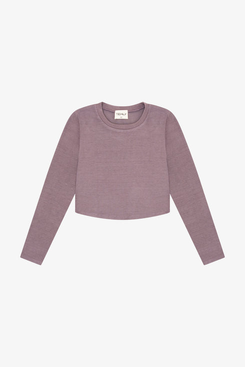 Rayon Rib Curved Hem L/S Top