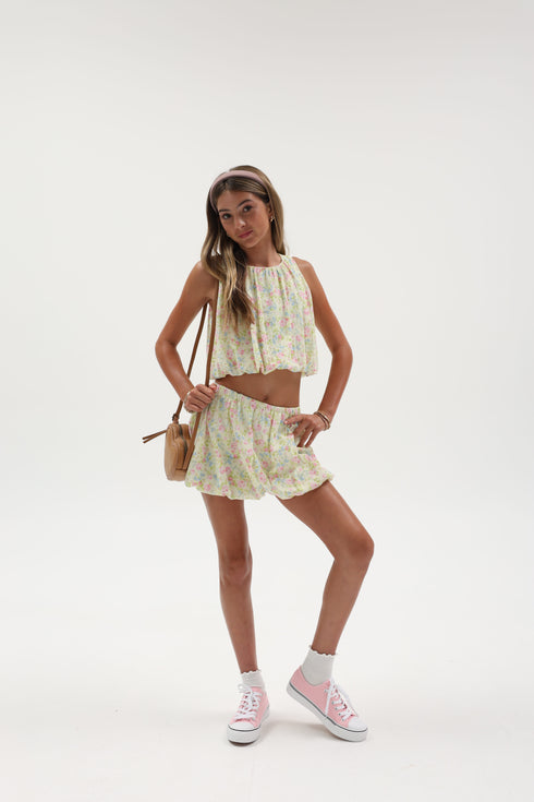 PRINT GAUZE GRECIAN BUBBLE TOP