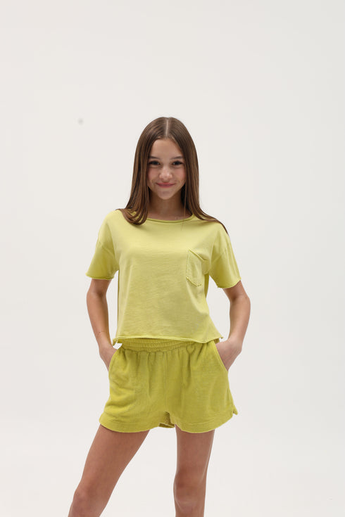 COTTON JERSEY RAW EDGE POCKET TEE