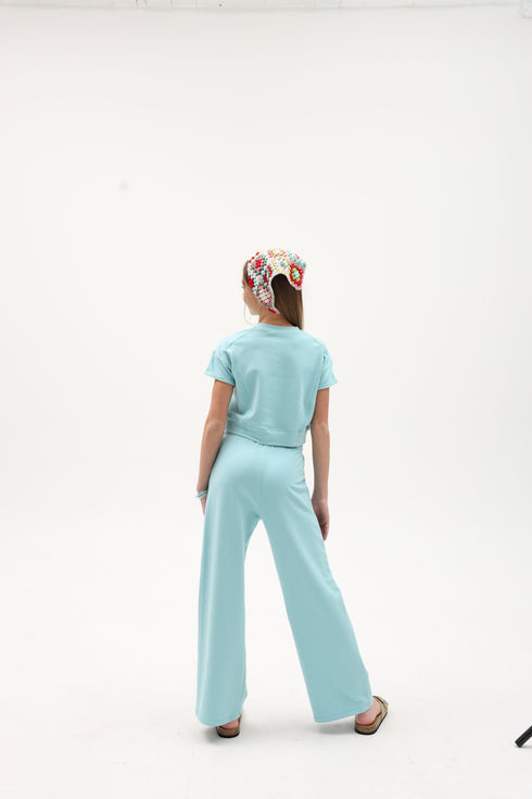 FRENCH TERRY PLEATED WIDE LEG PANT