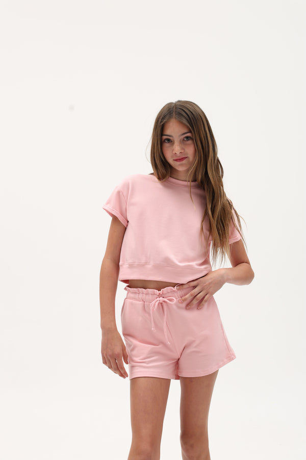 FRENCH TERRY ROLLUP SLEEVE WAISTBAND TEE