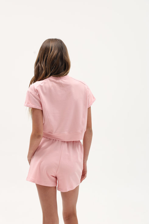 FRENCH TERRY ROLLUP SLEEVE WAISTBAND TEE