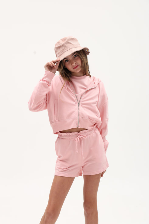 FRENCH TERRY RAW-EDGE ZIP HOODIE