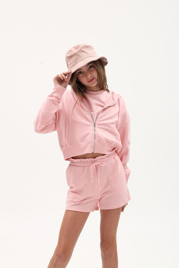 FRENCH TERRY RAW-EDGE ZIP HOODIE