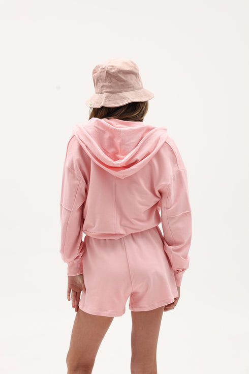 FRENCH TERRY RAW-EDGE ZIP HOODIE