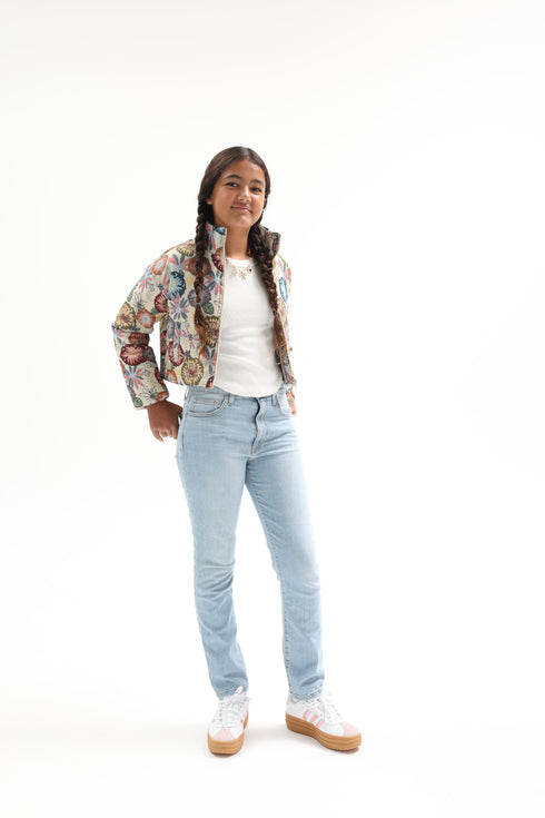 Tapestry Floral L/S Mock Puffer Jacket