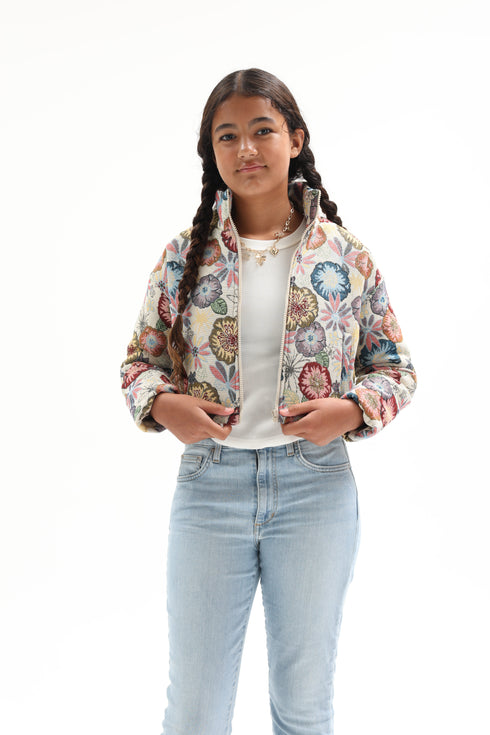 Tapestry Floral L/S Mock Puffer Jacket