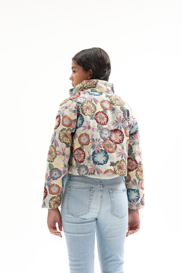 Tapestry Floral L/S Mock Puffer Jacket