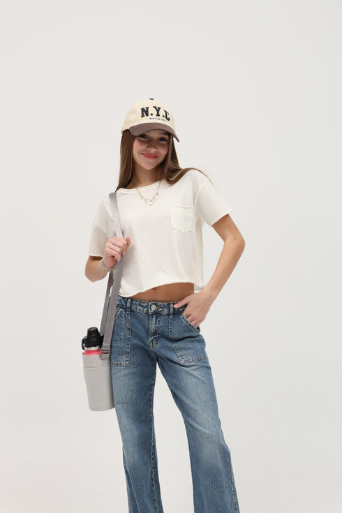 COTTON JERSEY RAW EDGE POCKET TEE