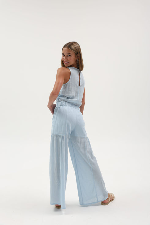 GAUZE JUMPSUIT W/OVERSIZED POCKETS
