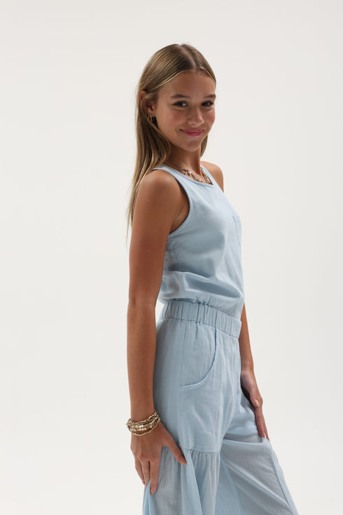 GAUZE JUMPSUIT W/OVERSIZED POCKETS