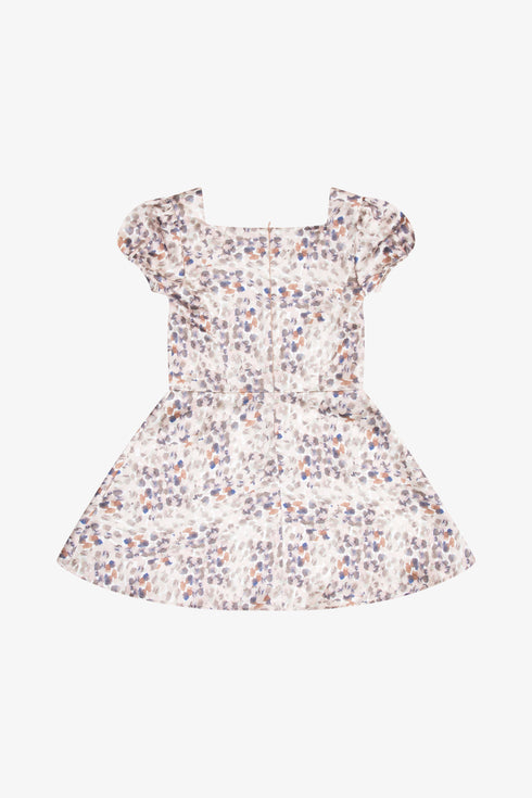 PRINTED SATIN PUFF SLEEVE JUBILEE DRESS