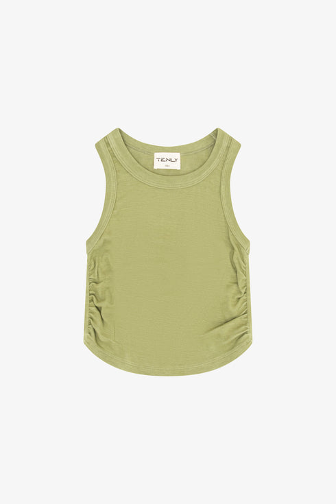 RAYON RIB SHIRRED SLEEVELESS TANK