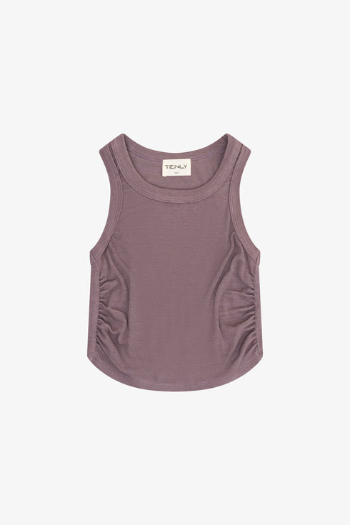 RAYON RIB SHIRRED SLEEVELESS TANK