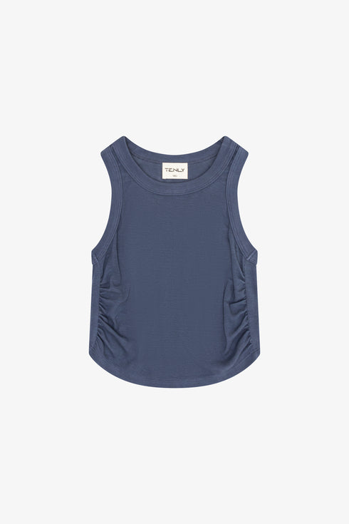 RAYON RIB SHIRRED SLEEVELESS TANK
