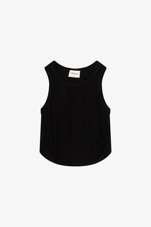 RAYON RIB SHIRRED SLEEVELESS TANK
