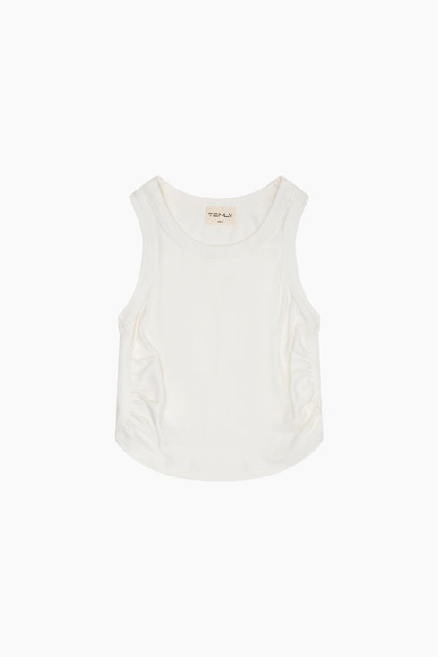 RAYON RIB SHIRRED SLEEVELESS TANK