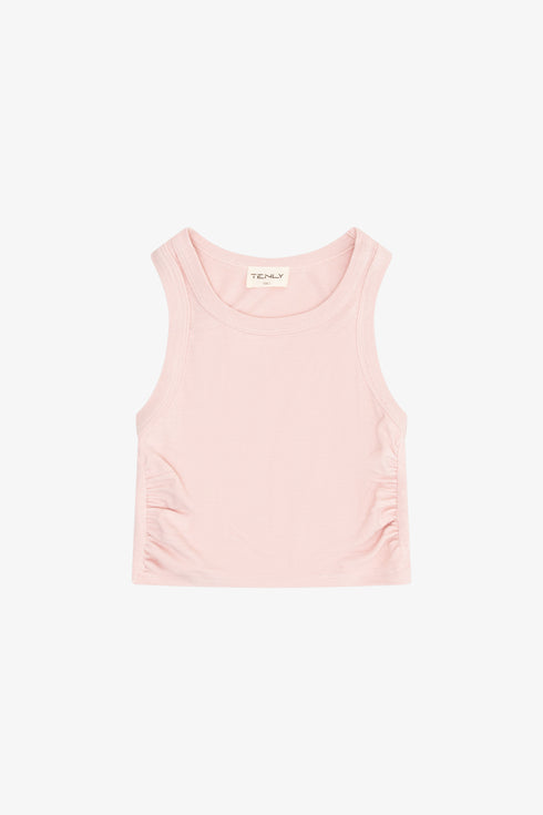 RAYON RIB SHIRRED SLEEVELESS TANK