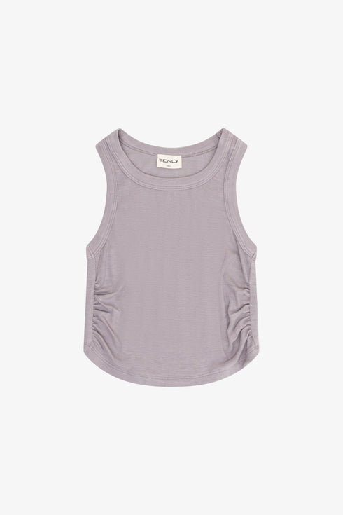 RAYON RIB SHIRRED SLEEVELESS TANK