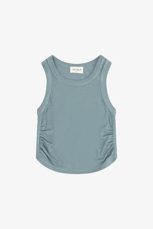 RAYON RIB SHIRRED SLEEVELESS TANK