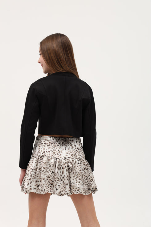 PRINTED SATIN TIERED BUBBLE SKIRT